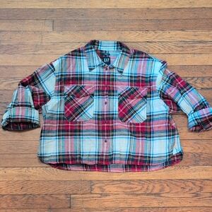 GAP Women's Colorful Cropped Plaid Button-Up Shirt